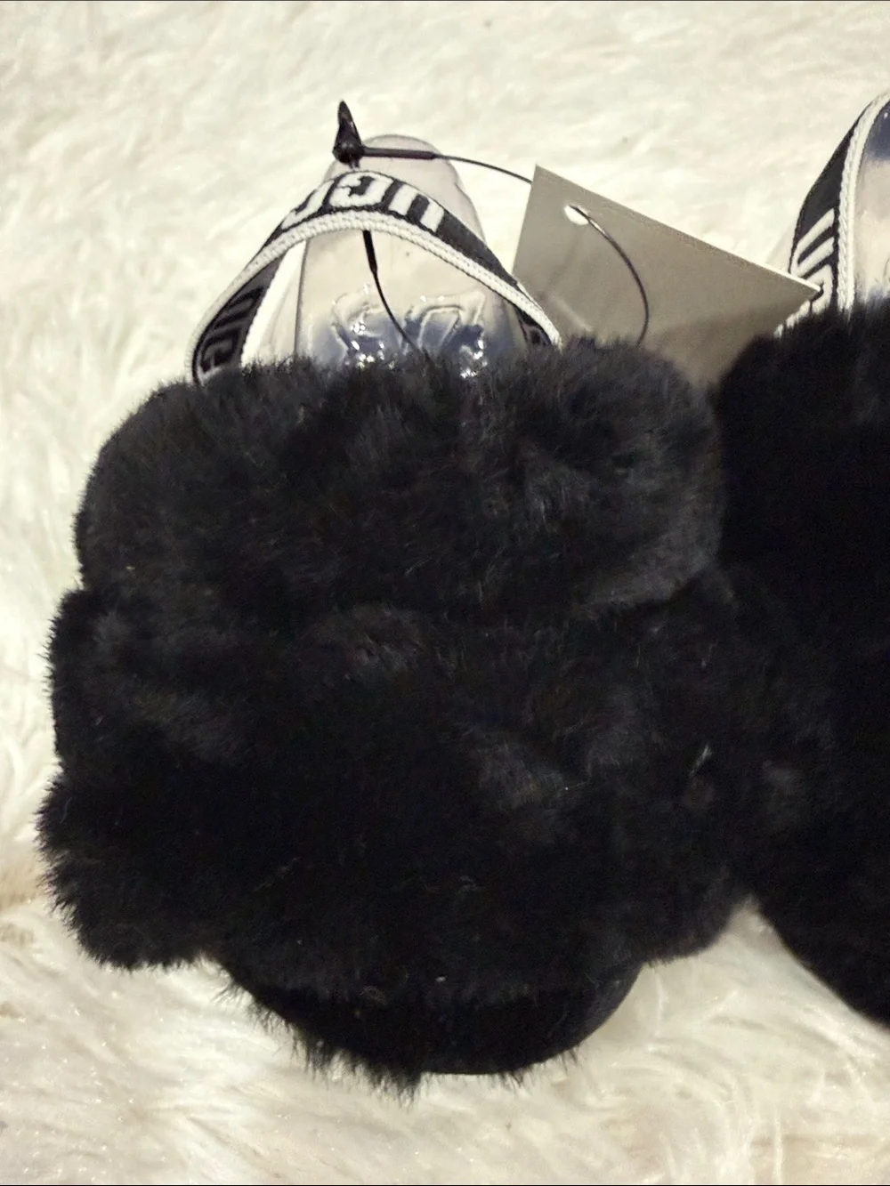UGG Black Faux Fur Slide Slippers for Women